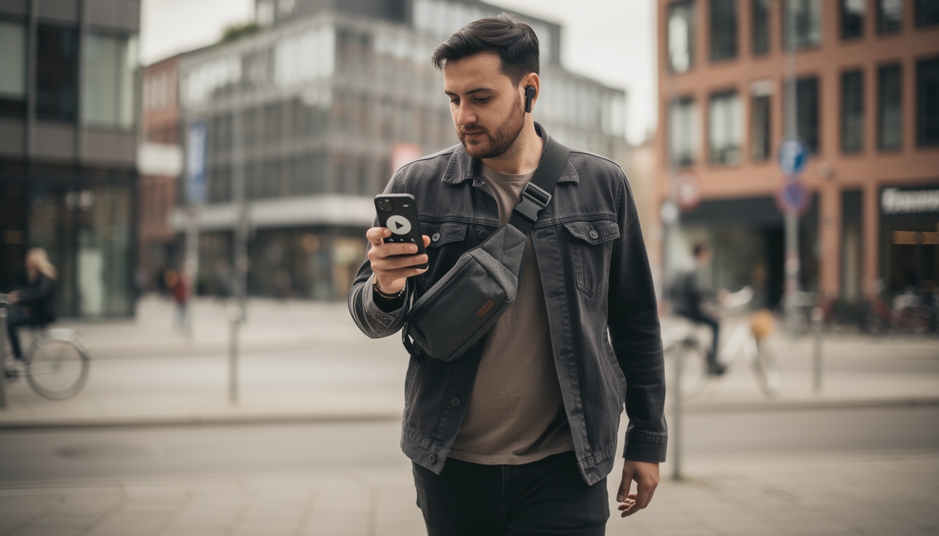 Dienstleister hört Audiomaterial unterwegs auf dem Smartphone